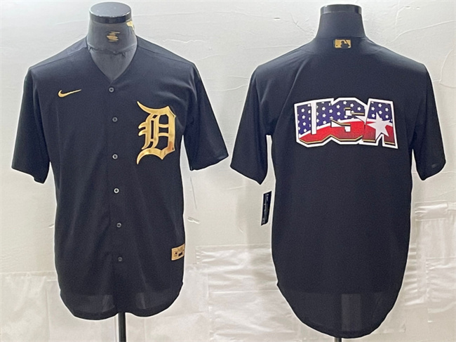 Men's Detroit Tigers Black Team Big Logo Cool Base Stitched Baseball Jersey Men's Detroit Tigers Black Team Big Logo Cool Base Stitched Baseball Jersey